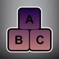 ABC cube sign illustration. Vector. Violet gradient icon with bl Royalty Free Stock Photo