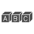 ABC cubes alphabet solid icon, linguistics concept, toy cubes with letters vector sign on white background, glyph style