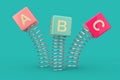ABC Cubes Jumping with Spring. 3d Rendering Royalty Free Stock Photo