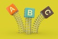 ABC Cubes Jumping with Spring. 3d Rendering Royalty Free Stock Photo