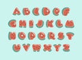 ABC with cute watermelon letters. Cartoon alphabet carved from slices of watermelon with seeds and small highlights isolated on