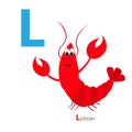 ABC english alphabet. Letter L. Lobster with claw. Cute cartoon character. Funny sea ocean animal. Baby collection. Flat design. S Royalty Free Stock Photo