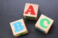 ABC -the first letters of the English alphabet on wooden toy blocks Royalty Free Stock Photo