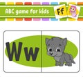 ABC Flash Cards. Alphabet For Kids. Animal Wolf. Learning Letters. Education Worksheet. Activity Page For Study English. Color