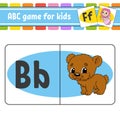 ABC flash cards. Animal bear. Alphabet for kids. Learning letters. Education worksheet. Activity page for study English. Color
