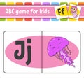 ABC flash cards. Marine jellyfish. Alphabet for kids. Learning letters. Education worksheet. Activity page for study English.