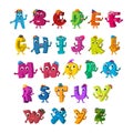 ABC Funny Alphabet Characters. Alive Letters with hats design color set. Royalty Free Stock Photo