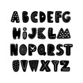 ABC - Latin alphabet. Unique hand drawn nursery poster with handdrawn letters in scandinavian style. Vector illustration