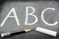 Abc letters, chalk and pencil on blackboard Royalty Free Stock Photo