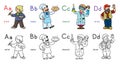ABC professions coloring book set English alphabet Royalty Free Stock Photo