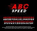 ABC SPEED vector alphabet and numbers set. Red and blue color font. Italic bold racing and motor sports and gaming style design. Royalty Free Stock Photo