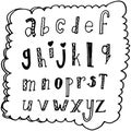 Abc text sign print fashion callirpaphy lettering , alphabet hand written brush custom unique drawing . doodle concept black isola