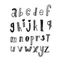 Abc text sign print fashion callirpaphy lettering , alphabet hand written brush custom unique drawing . doodle concept black isola