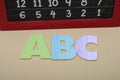 ABC wood block with chalk board - back to school concept Royalty Free Stock Photo
