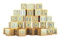 ABC Wooden Blocks- Alphabet Letters and Numbers Learning Block Set. 3D rendering Royalty Free Stock Photo