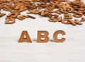 ABC wooden letters on a white background wooden