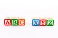 ABC and XYZ alphabet blocks isolated on white background