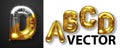 ABCD gold letter balloons on white background. Golden alphabet balloon logotype, icon. Metallic Gold ABC Balloons. Text