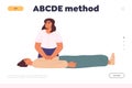 Abcde method concept of landing page with woman doing indirect heart massage for breathless man