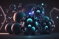 Abctract simple neon background matte spheres on dark background. AI Generation