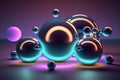 Abctract simple neon background matte spheres on dark background. AI Generation