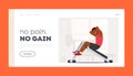 Abdomen Exercise Landing Page Template. African Man Swinging Press on Decline Bench in Gym. Sportsman Training Royalty Free Stock Photo