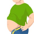 Abdomen fat, overweight man with a big belly and measure tape around waist against. Vector illustration Royalty Free Stock Photo