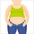 Abdomen fat, overweight woman with a big belly. Vector illustration Royalty Free Stock Photo