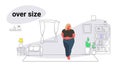 Abdomen fat overweight woman blonde fatty girl obesity over size concept unhealthy lifestyle modern living room interior