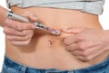 Abdomen subcutaneous insulin syringe pen injection Royalty Free Stock Photo