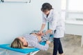 Abdominal examination, Doctor is examining the abdomen of patient Royalty Free Stock Photo