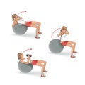 Abdominal exercises with fitball, isolated on a white background