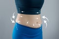 Abdominal fat problems, massaging marks. Healthy lifestyle and sports activities concept