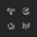 Abdominal inflammation chalk white icons set on black background