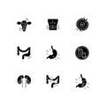 Abdominal pain black glyph icons set on white space Royalty Free Stock Photo