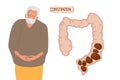 Abdominal pain due to constipation. Intestine with constipation internal organs digestive system. Suffering from pain