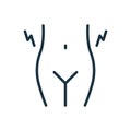 Abdominal Pain During Menstruation Line Icon. Premenstrual Syndrome Linear Pictogram. Stomach Ache and Menstrual Cramps