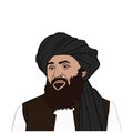 Abdul Ghani Baradar, The leader of the Taliban Flat Design Vector, Illustration Drawing. Kabul, Afghanistan.