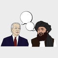 Abdul Ghani Baradar The leader of the Taliban and Joe Biden the President of America Flat Design Vector, Illustration Drawing Royalty Free Stock Photo