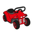 Beautiful hand-drawn red vector illustration of toy plastic car isolated on a white background for coloring book for Royalty Free Stock Photo