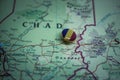 Abeche pinned on a map with the flag of Chad Royalty Free Stock Photo