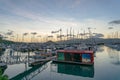 Abel Point Marina in Airlie Beach with yachts on berth and helipot Royalty Free Stock Photo