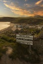 Aberdaron road sign in evening sunlight. Aberdaron is on the coast of the Llyn Peninsula in Gwynedd