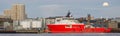 Aberdeen harbour and ship viewed during sunrise