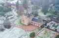 Aberdeenshire, Scotland, UK, December 1st 2023, Crathes Castle aerial view, closed during winter Royalty Free Stock Photo