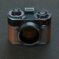 Aberration stylization old vintage photo camera 3d render Royalty Free Stock Photo