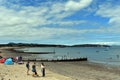 Holiday makers on the beach at the seaside resort of Abersoch, Wales