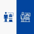 Abilities, Accomplished, Achieve, Businessman Line and Glyph Solid icon Blue banner Line and Glyph Solid icon Blue banner