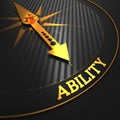 Ability Concept on Black with Golden Compass. Royalty Free Stock Photo