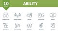 Ability icon set. Contains editable icons life skills theme such as communication, ideation, empathy and more. Royalty Free Stock Photo